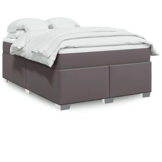 vidaXL Vidaxl - Cama Box Spring Con Colch&oacute;n Cuero Sint&eacute;tico Gris 160x200 Cm