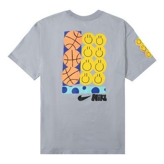 Nike Mens Nike Smiling Face Basketball Pattern Printing Breathable Sports Short Sleeve Wolf Grey T-Shirt DQ1013-012