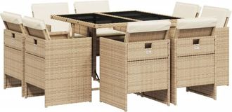 vidaXL Set Comedor De Jard&iacute;n 9 Pzas Con Cojines Rat&aacute;n Sint&eacute;tico Beige Vidaxl