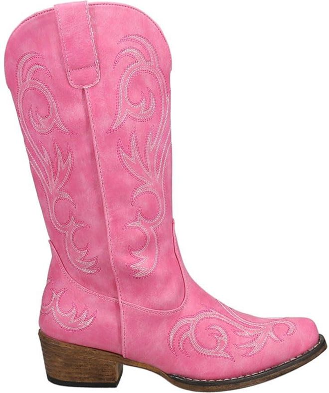 ROPER Mädchen Westernstiefel – Blau Mit Azteken-Print, Glitzer, Aus Vollnarbenleder