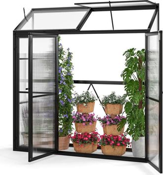 Costway Serra da giardino in alluminio per esterni, mini serra walk-in con lucernario e 3 ante chiudibili, per frutta, fiori, attrezzi da giardinaggio