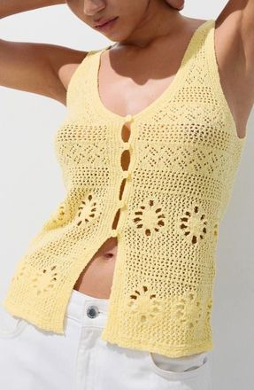 Mango Crocheted Button Front Vest in Yellow at Nordstrom, Size X-Small