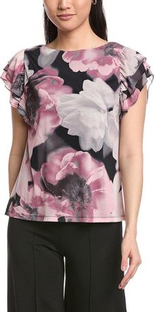 Anne Klein Printed Mesh Ruffle Sleeve Top
