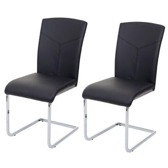 Hhg Juego De 2 Sillas De Comedor Hhg-524, Cantilever Silla De Cocina Silla De Conferencia, Imitaci&oacute;n De Cuero, Negro