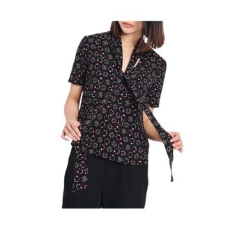 Emporio Armani Overhemden, Dames, Zwart, S, Polyester, Korte Mouw Bloemen Blouse