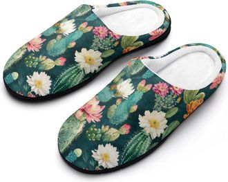 Generic Cacti with Flowers Funny Mens Cotton Slippers Soft Non-Slip Rubber Sole House Slipper Indoor Outdoor