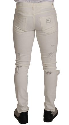 Dolce & Gabbana White Tattered Skinny Cotton Men Denim Jeans Elastane Clothing
