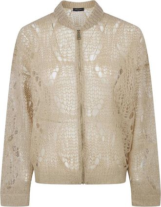 Fabiana Filippi Cardigans, female, Beige, Size: 2XS Foliage Stitch Bomber Jacket