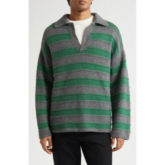 The Elder Statesman Dume Stripe Cashmere Rugby Sweater in Fern/Granite at Nordstrom, Size X-Large