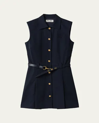 Miu Miu Sleeveless Belted Cotton Mini Shirtdress