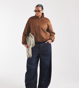 Only ONLY Curve giacca bomber in camoscio sintetico marrone caldo