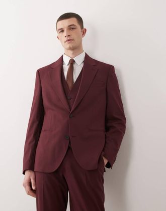 Asos Giacca da abito slim bordeaux-Rosso