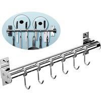 OEM Estante Para Ollas De Cocina, Gancho De Cocina De 6 Ganchos Con Soporte Para Cuchillos Y Soporte Para Tapas, Tubo Doble De Acero Inoxidable De 15 Mm D