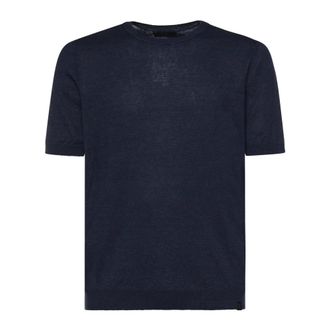 Fay Round-neck Knitwear, male, Blue, Size: XL Round-neck Short-sleeve Knit