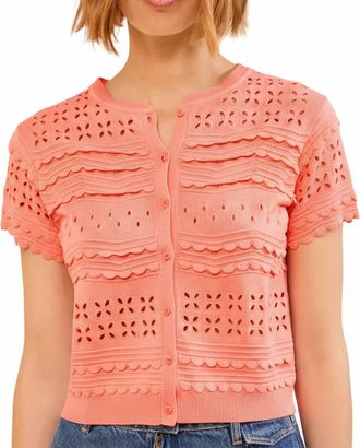 Ulla Johnson Abriana Eyelet Knit Cardigan In Coral