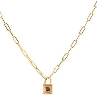 Effy Paperclip Chain Ruby Pad Lock Pendant Necklace in Gold at Nordstrom Rack, Size 18