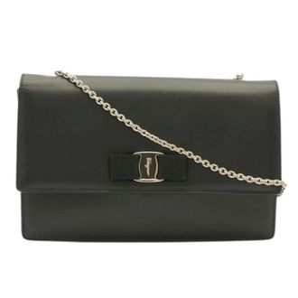 Ferragamo Pre-owned Vara Leren Schoudertas - Dames - Pre-owned - Zwart - Maat: ONE Size Leer