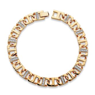 Palm Beach Jewelry Mens 1.10 TCW Cubic Zirconia 10 mm Mariner-Link Bracelet Gold-Plated 9.75