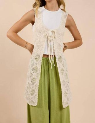 Sadie & Sage Fell For You Crochet Front Tie Cardigan In Green