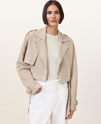 AllSaints Goat Suede Ophelia Cropped Suede Jacket, Size: XS