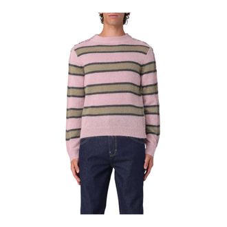 Marni Round-neck Knitwear, male, Pink, L, Striped Knit Jumper