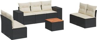 vidaXL Set De Sof&aacute;s De Jard&iacute;n 8 Piezas Y Cojines Rat&aacute;n Sint&eacute;tico Negro Vidaxl