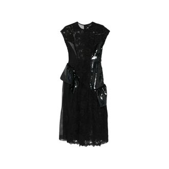 Simone Rocha Jurk met pailletten en ronde hals - Dames - Jurken - Zwart - Maat: 2XS