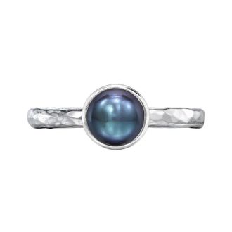 Dower & Hall 6mm Peacock Pearl Hammered Twinkle Ring