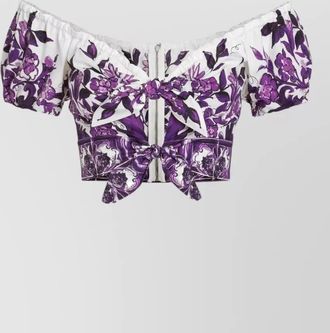 Dolce & Gabbana majolica off shoulder cropped top knot detail