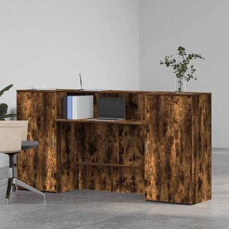 Berkfield Home Reception Desk Smoked Oak 200x50x103.5 cm Engineered Wood in Brown