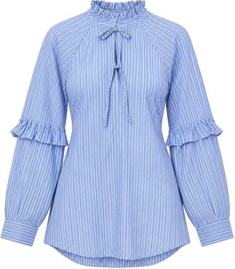 Trendyol Modest Dames Blauw Gestreept Lang Oversized Modest Overhemden