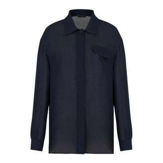 Emporio Armani Overhemden, Dames, Blauw, L, Silk Georgette Classic Collar Shirt