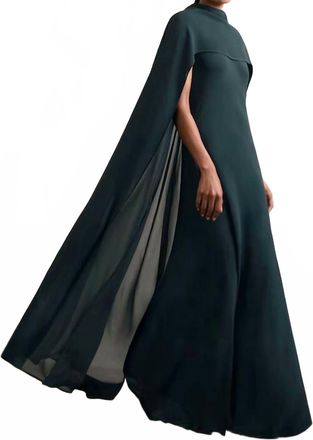 Reiss Crepe Cape Maxi Gown In Teal