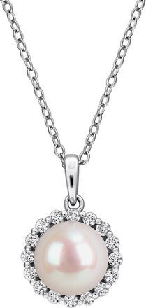 Rina Limor Silver 0.32 Ct. Tw. Lab-Grown Created White Sapphire & 8-8.5 Mm Pearl Halo Necklace
