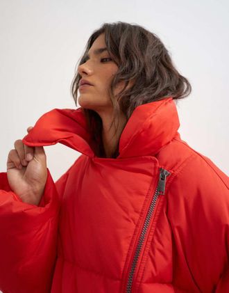 Topshop piumino biker con collo staccabile in pile borg rosso-Neutro