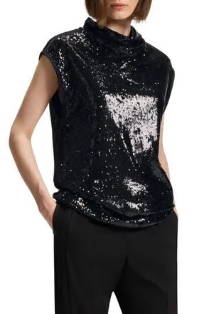 BOSS Ebib Sequin Mock Neck Top in Black at Nordstrom Rack, Size X-Large