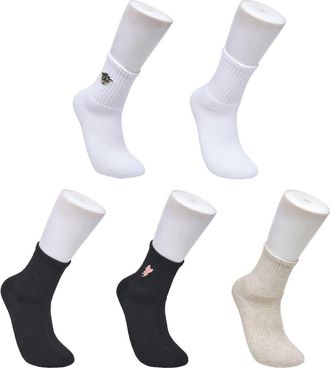 Ed Hardy Flower Embroidery Half Cushion Mid Crew Sock 5-Pack in White Multi at Nordstrom