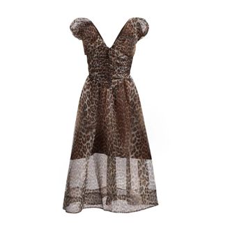 Ganni Midi Dresses, female, Brown, Size: XS Printed Textured Organza Long