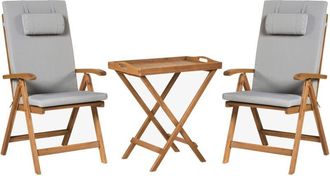 Beliani Beliani - Rustic Garden Bistro Set Acacia Wood Table 2 Chairs Folding Light Grey Cushions Java Premium