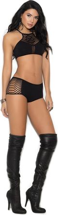 Elegant Moments Opaque Bralette and Booty Shorts With Cut Out Detailing - One Size - Black