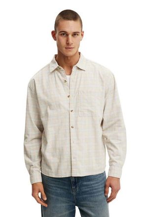 Cotton On Mens Remi Long Sleeve Shirt in Stone Textured Check at Nordstrom, Size Medium