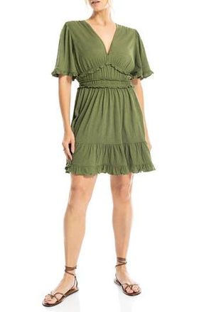 Max Studio V-Neck Flutter Sleeve Short Dress in Leaf at Nordstrom Rack, Size X-Small
