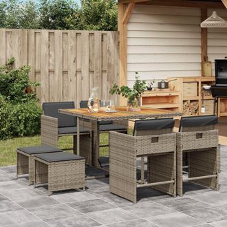 vidaXL Vidaxl - Set Comedor Jard&iacute;n 9 Pzas Y Cojines Rat&aacute;n Sint&eacute;tico Gris