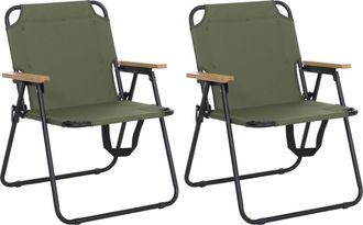Hhg Juego De 2 Sillas De Camping Hhg-898, Sillas De Jard&iacute;n, De Balc&oacute;n Y De Ocio, Plegables, De Bamb&uacute;, Metal Y Tela, Verde