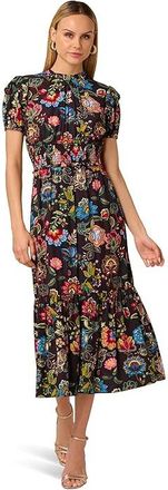 Adrianna Papell Printed Midi Dress Womens Dress Black : 10, Chiffon/Elastane/Polyester