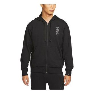 Air Jordan Mens Air Jordan Zion Alphabet Printing Retro Hooded Zipper Jacket Black DJ5870-010
