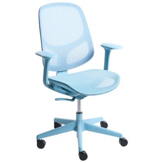 Beliani Silla De Oficina Moderna Con Base Giratoria Reposabrazos Altura Ajustable Tapizada En Malla Azul Claro Aeri