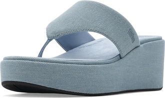 FitFlop Platfforms Denim Wedge Toe-Post Sandals Womens Wedge Shoes Light Denim : 10 M (B), Synthetic
