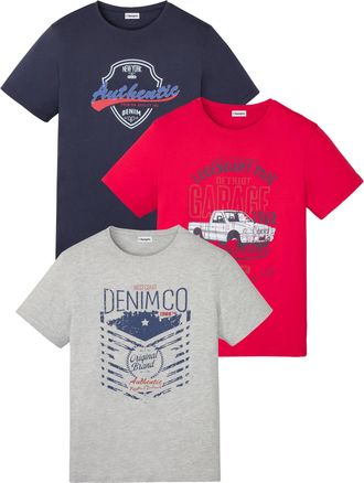 Bonprix T-Shirt BONPRIX, Herren, Gr. 60/62 (XXL), dunkelblau, rot, hellgrau meliert bedruckt, Obermaterial: 100% Baumwolle, regular fit, Shirts T-Shirt, regul