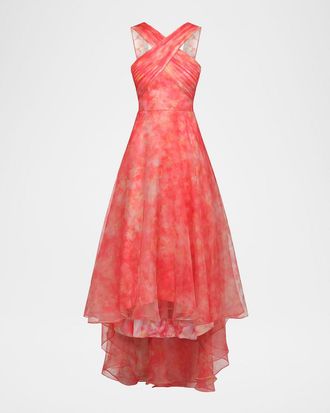 Theia Athena High-Low Organza Halter Gown